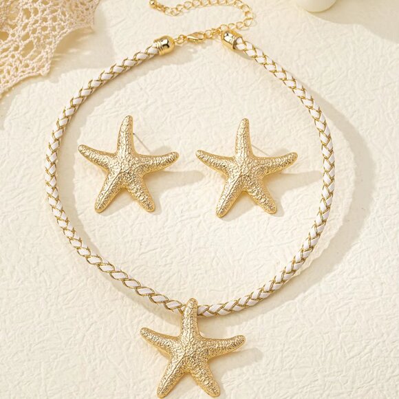 Gold-Tone Starfish Necklace & Earring Set – Beachy Chic Vibes! - Picture 3 of 5